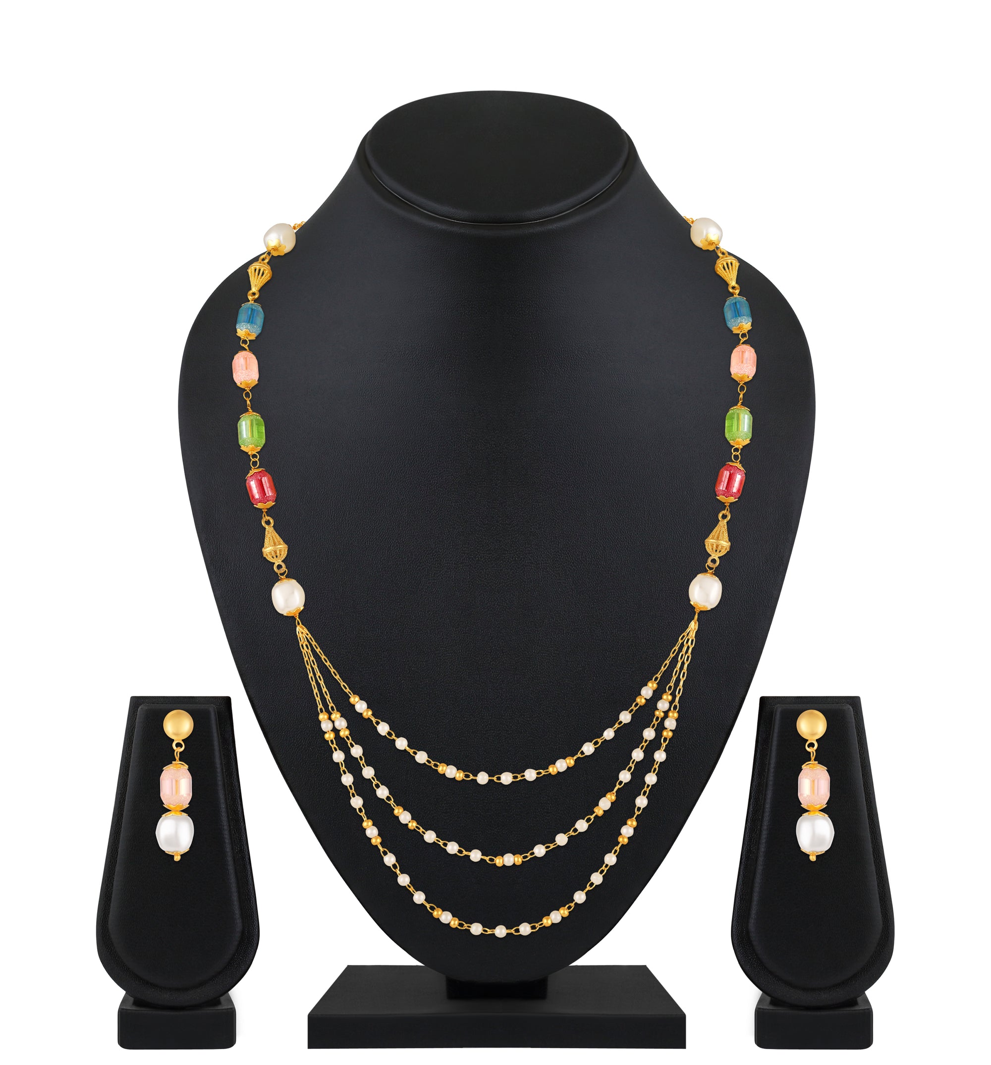 Stylish Multilayer Necklace with Drop Earrings