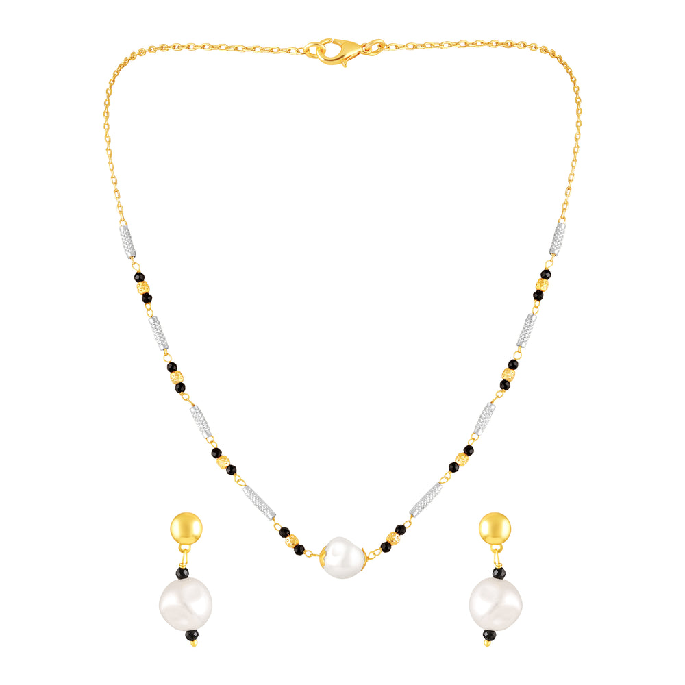 Artificial Pearl Mangalsutra Necklace with Matching Drop Earrings