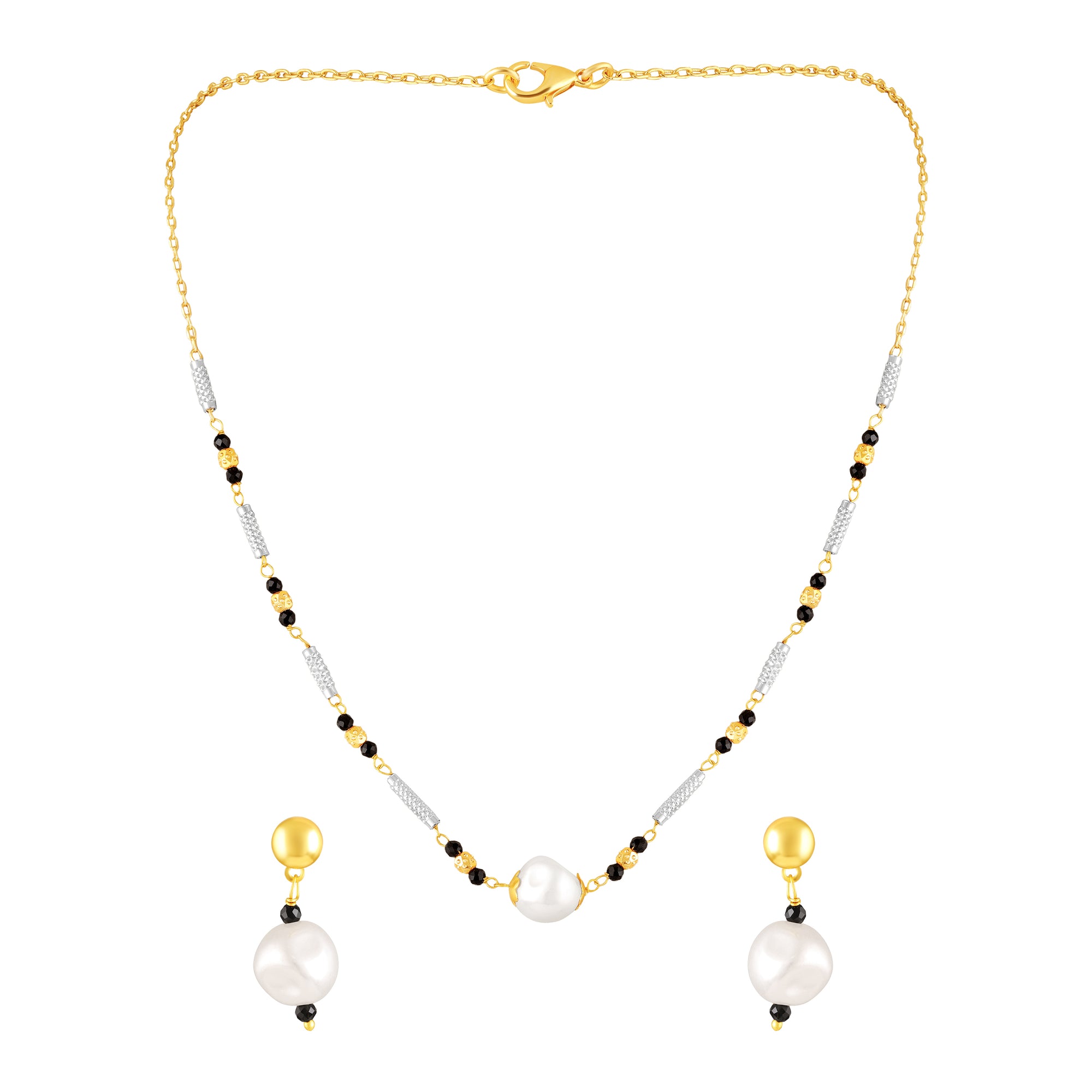 Artificial Pearl Mangalsutra Necklace with Matching Drop Earrings