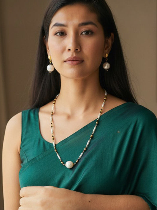 Artificial Pearl Mangalsutra Necklace with Matching Drop Earrings