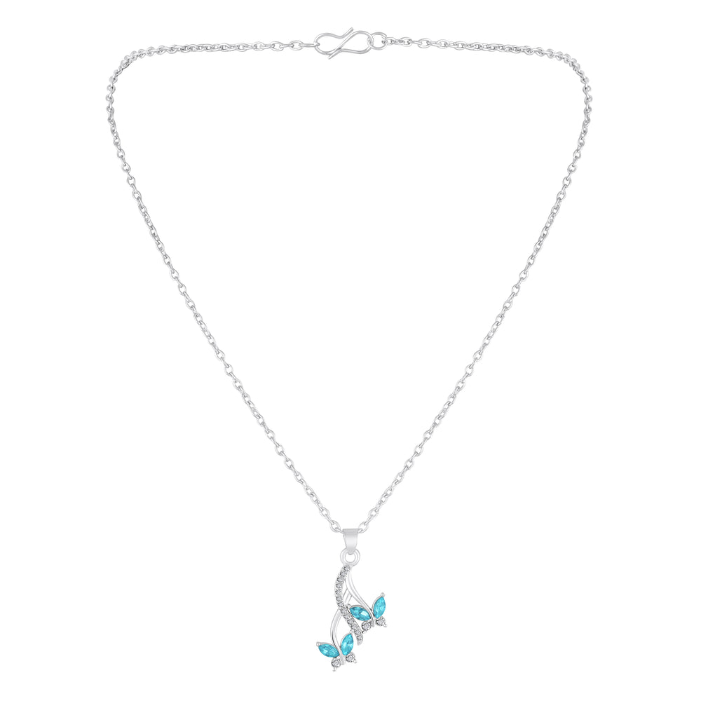 Aqua Blue Butterfly-Shaped Pendant Necklace Set