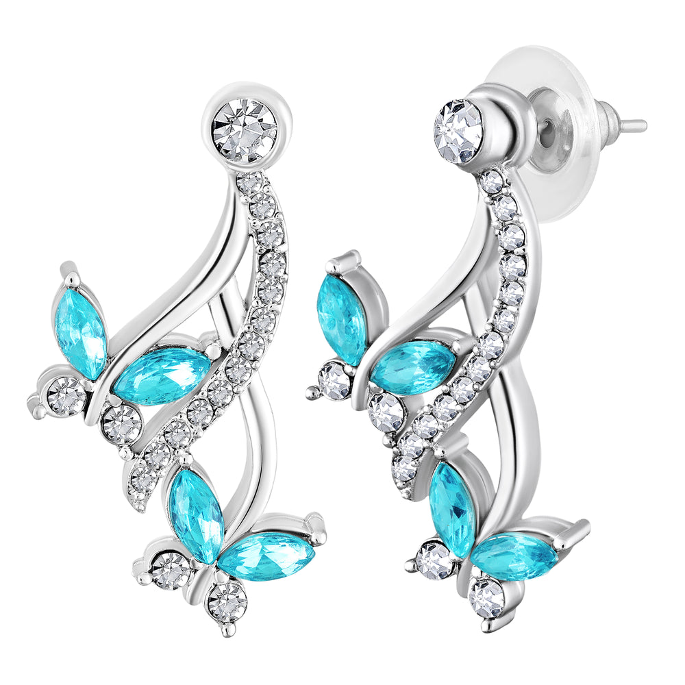 Aqua Blue Butterfly-Shaped Pendant Necklace Set