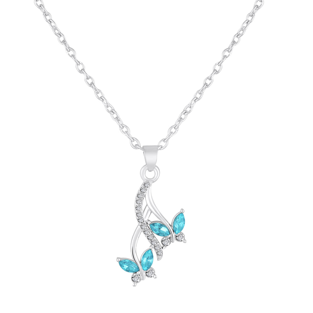 Aqua Blue Butterfly-Shaped Pendant Necklace Set