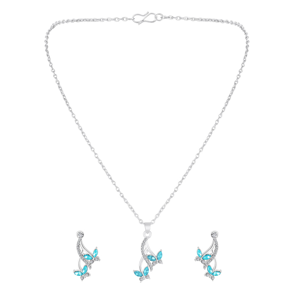 Aqua Blue Butterfly-Shaped Pendant Necklace Set