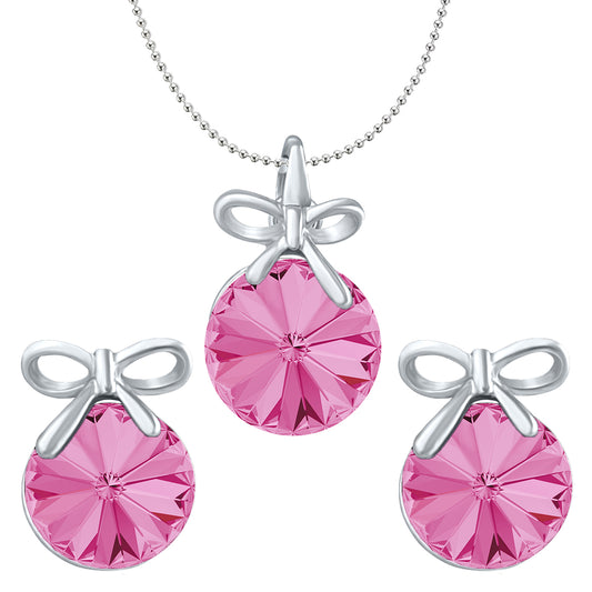 Bow Pendant Set with Rose Pink Swarovski Crystals