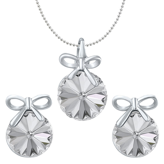Bow Pendant Set with Rose Pink Cubic Zirconias