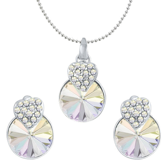 Heart Pendant Set Made with White AB Cubic Zirconias