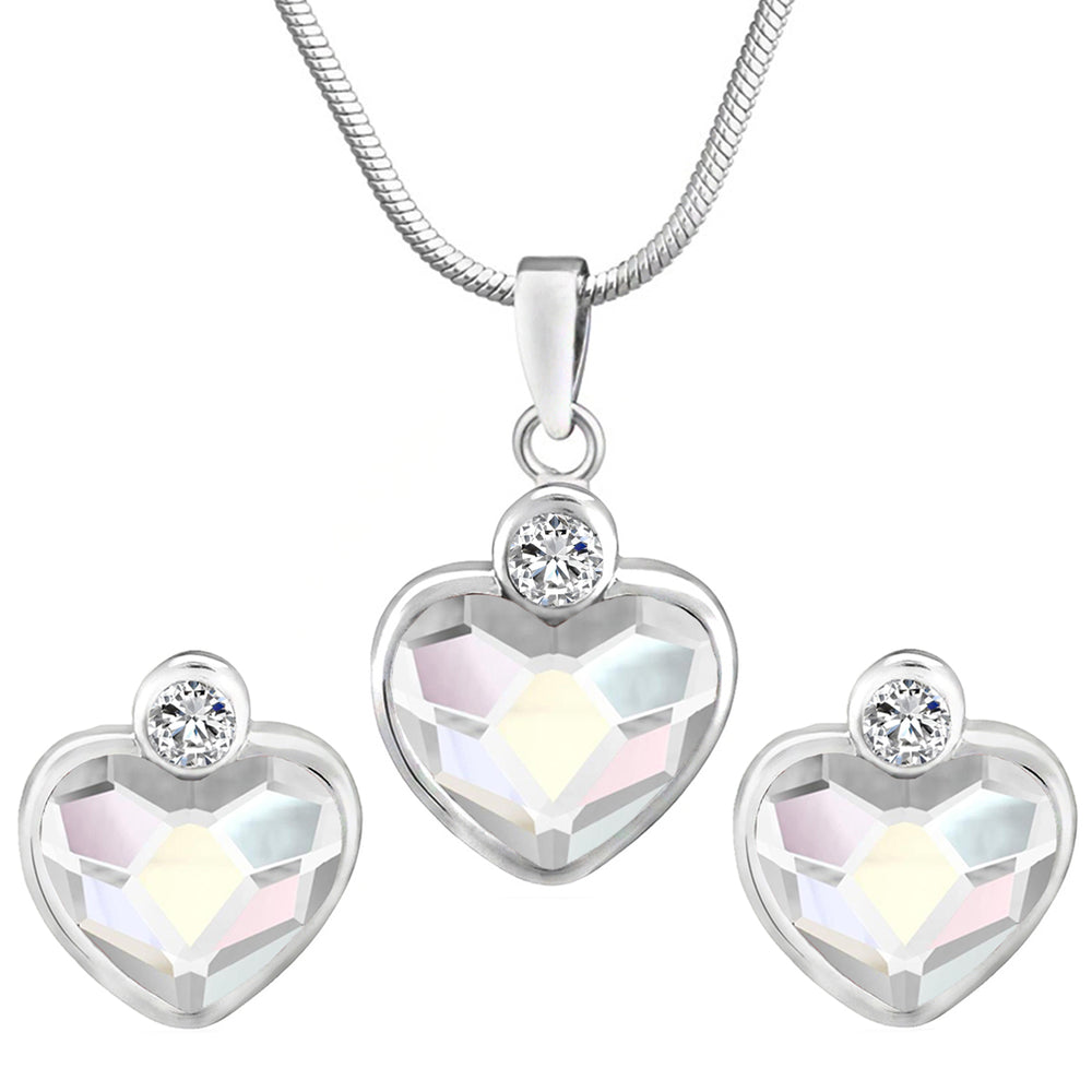 Valentine Gift Fushia Purple Heart Pendant Set with Cubic Zirconias
