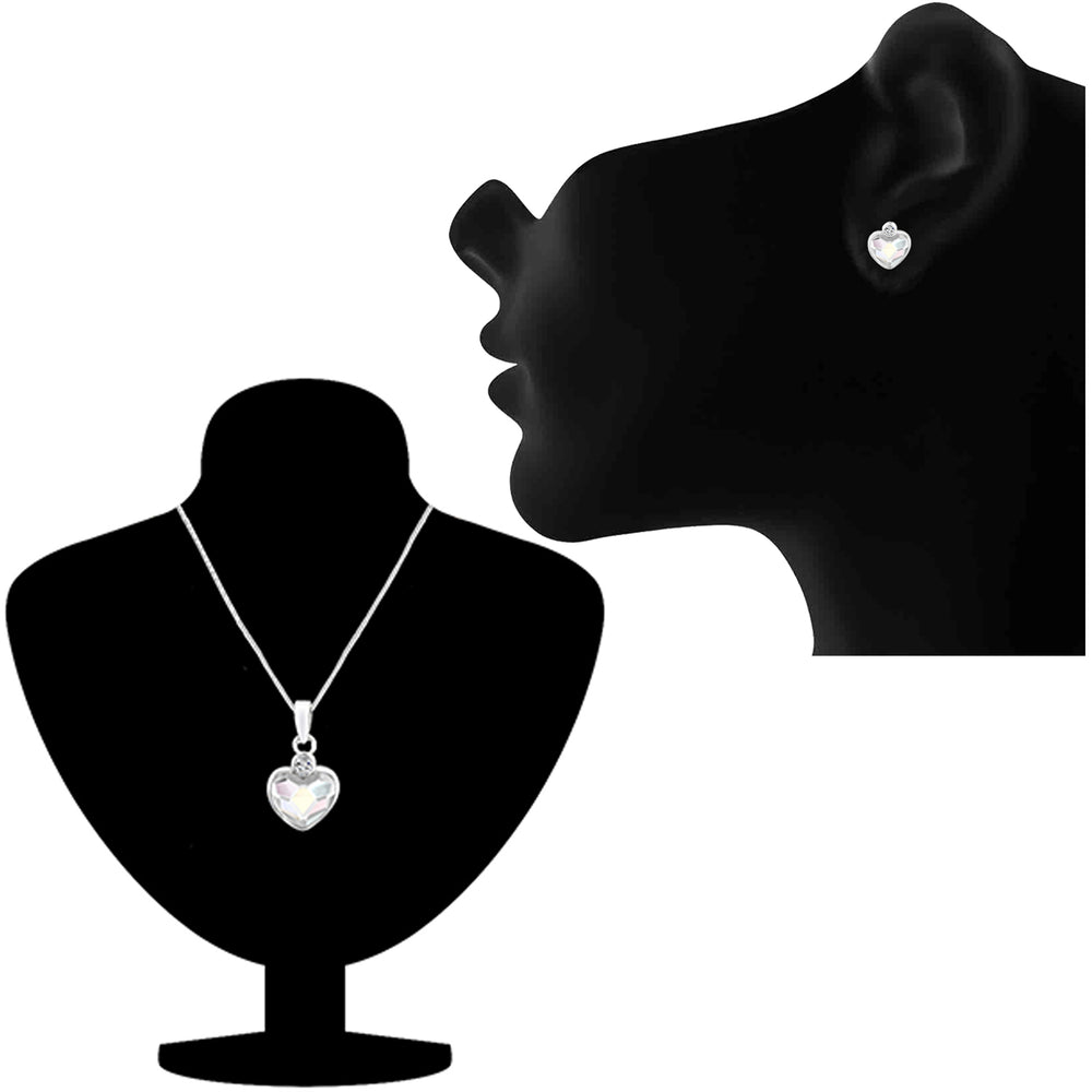 Valentine Gift Fushia Purple Heart Pendant Set with Cubic Zirconias