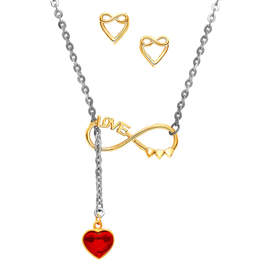 Dual tone Blissful Love adjustable lariat necklace set with Swarovski Crystal
