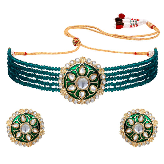 Green Meena Enamel Traditional Ethnic Choker Necklace Set