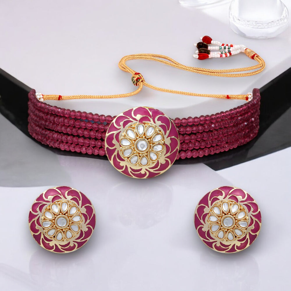 Green Meena Enamel Traditional Ethnic Choker Necklace Set