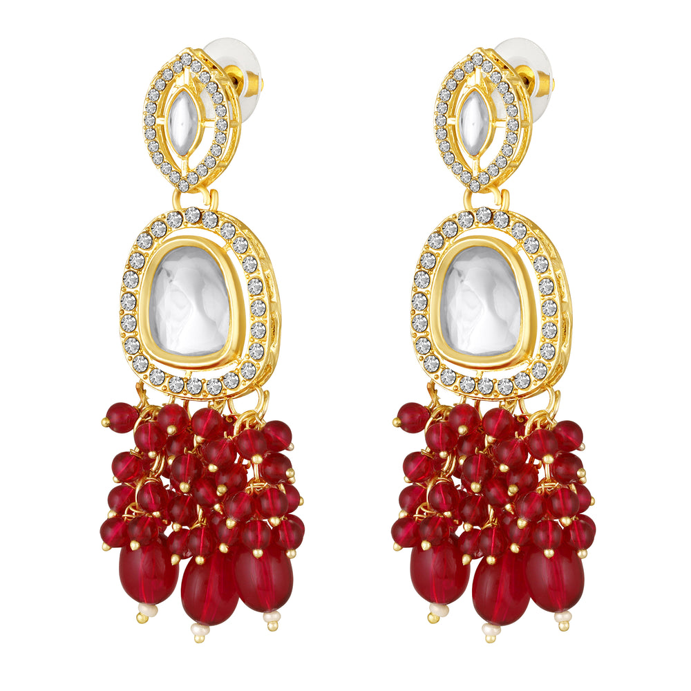 Rani Pink Beads Drop Multistrand Beaded Necklace & Earring Set