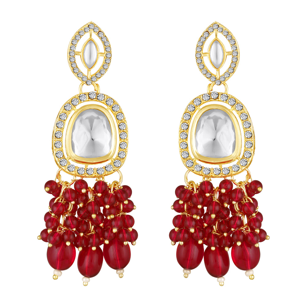 Rani Pink Beads Drop Multistrand Beaded Necklace & Earring Set