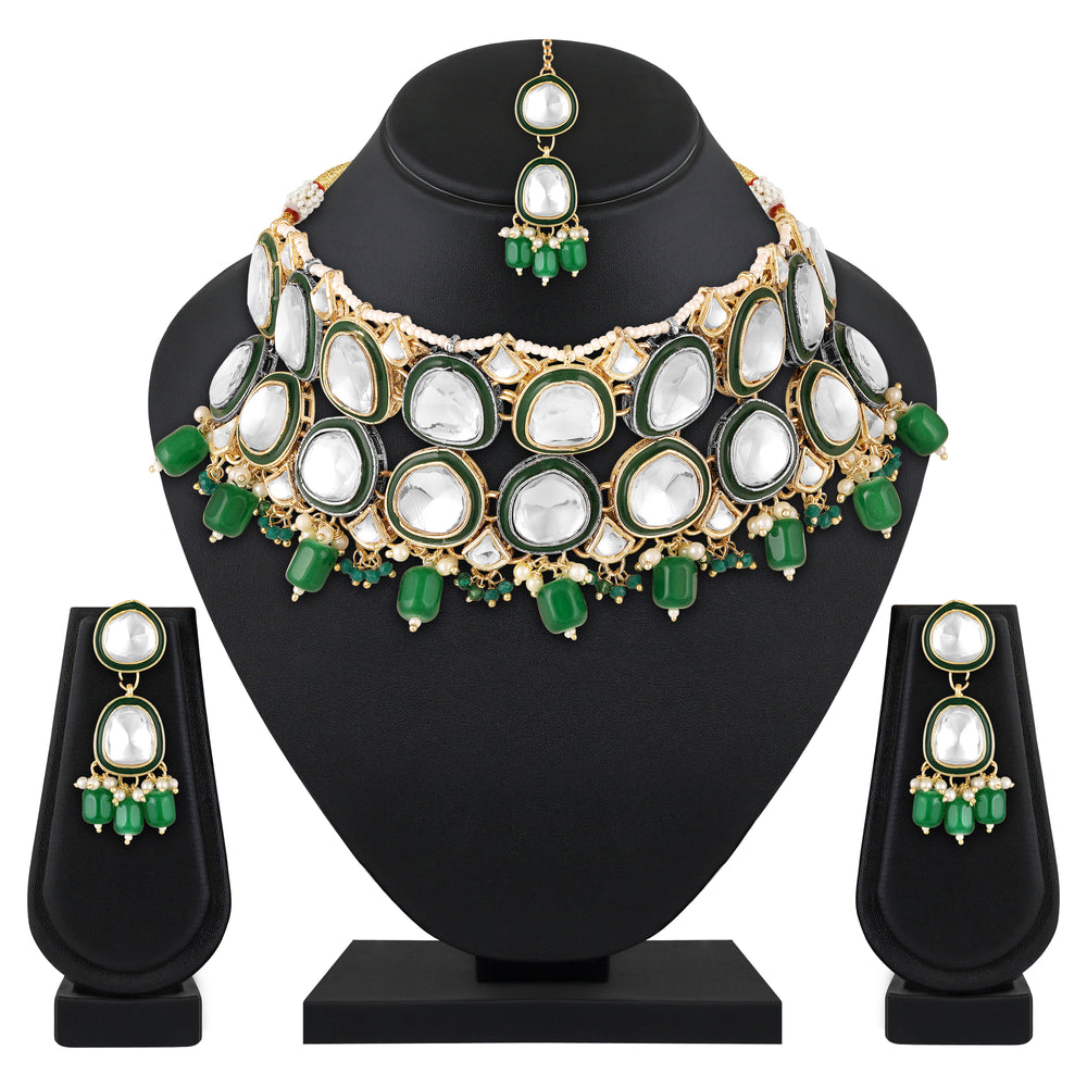 Multi Layerd Kundan Jewellery Set with Meena Enamel