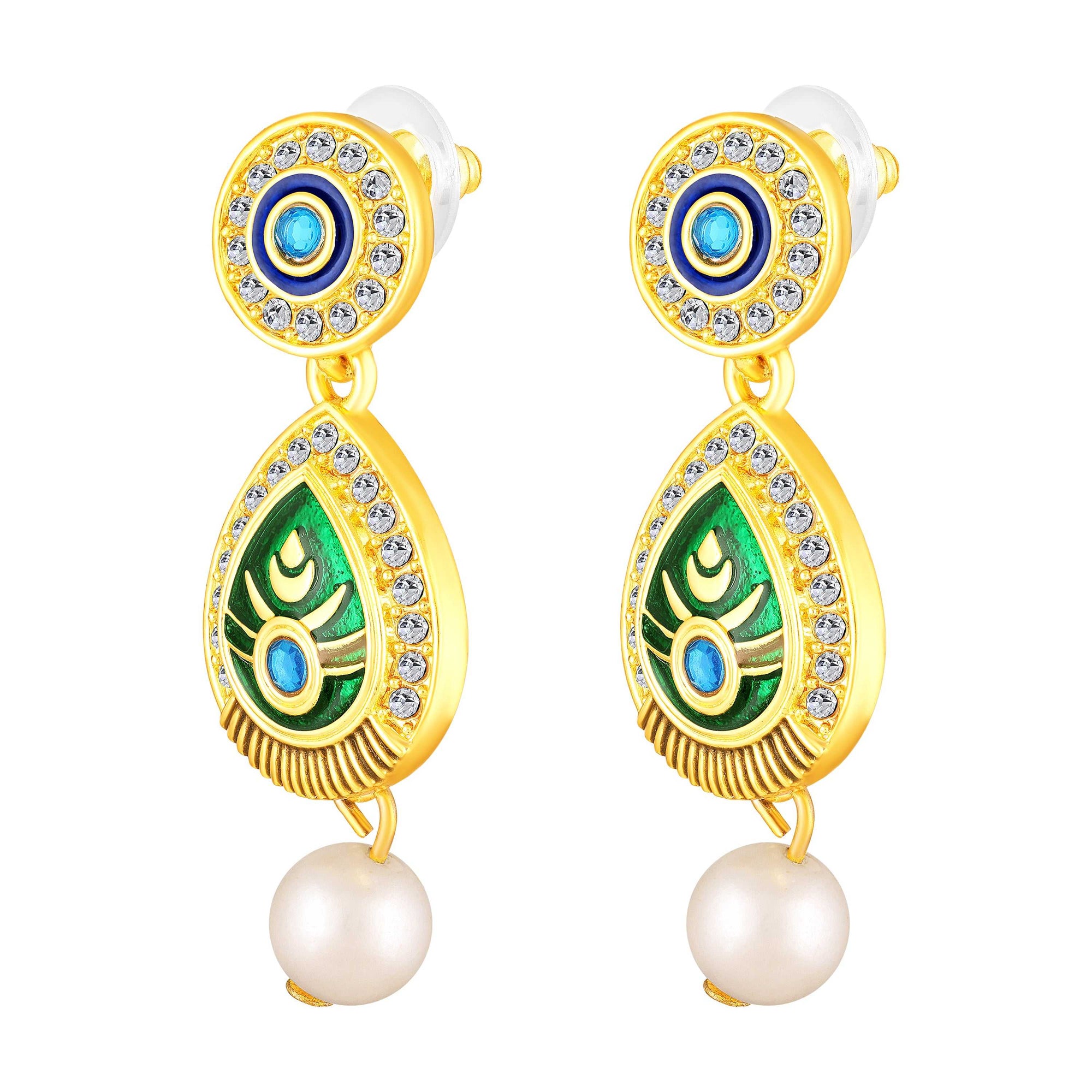 Peacock-Shaped Traditional Om Pendant Necklace Set