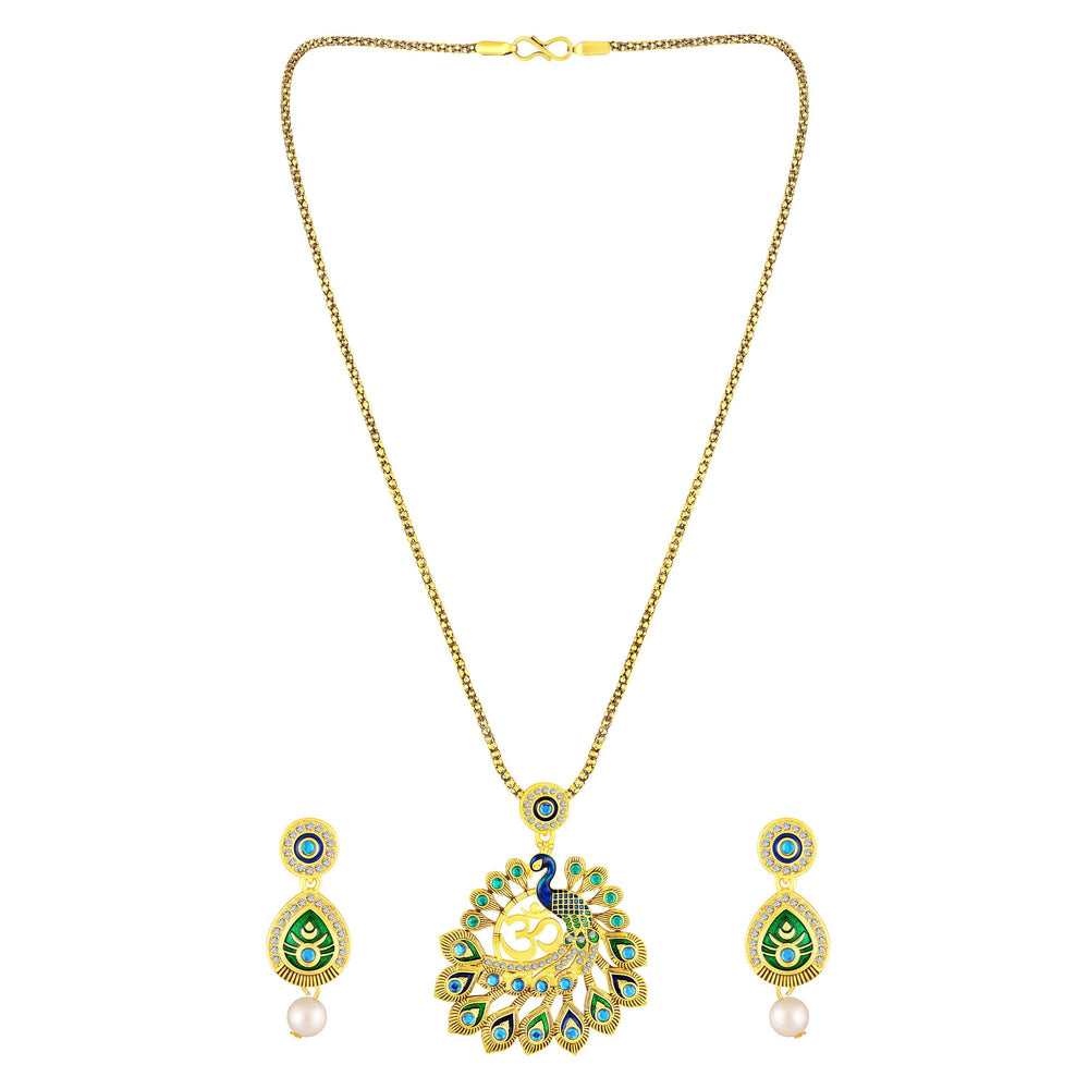 Peacock-Shaped Traditional Om Pendant Necklace Set