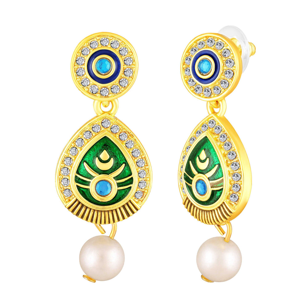 Peacock-Shaped Traditional Om Pendant Necklace Set