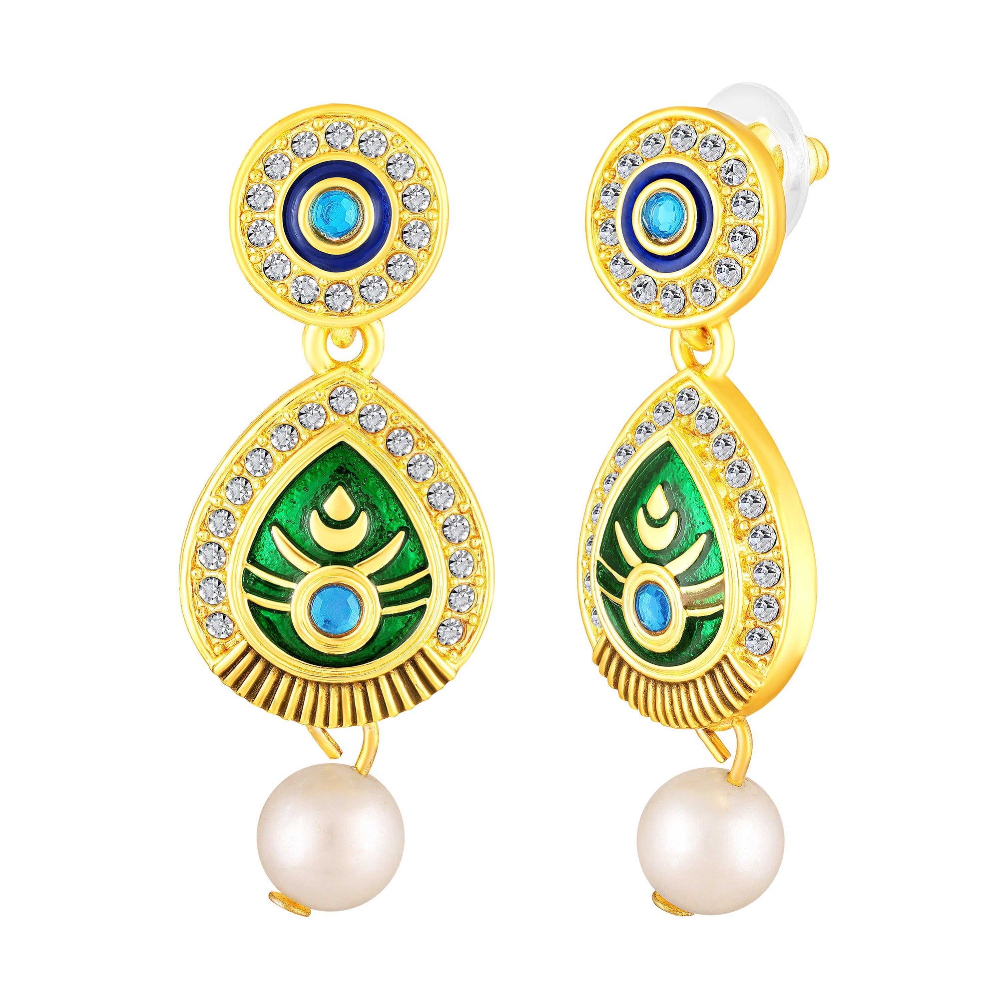 Peacock-Shaped Traditional Om Pendant Necklace Set