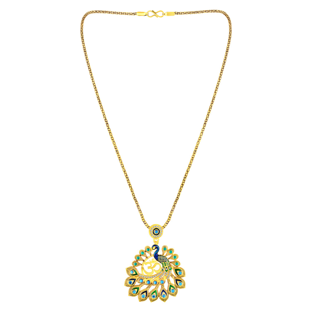 Peacock-Shaped Traditional Om Pendant Necklace Set