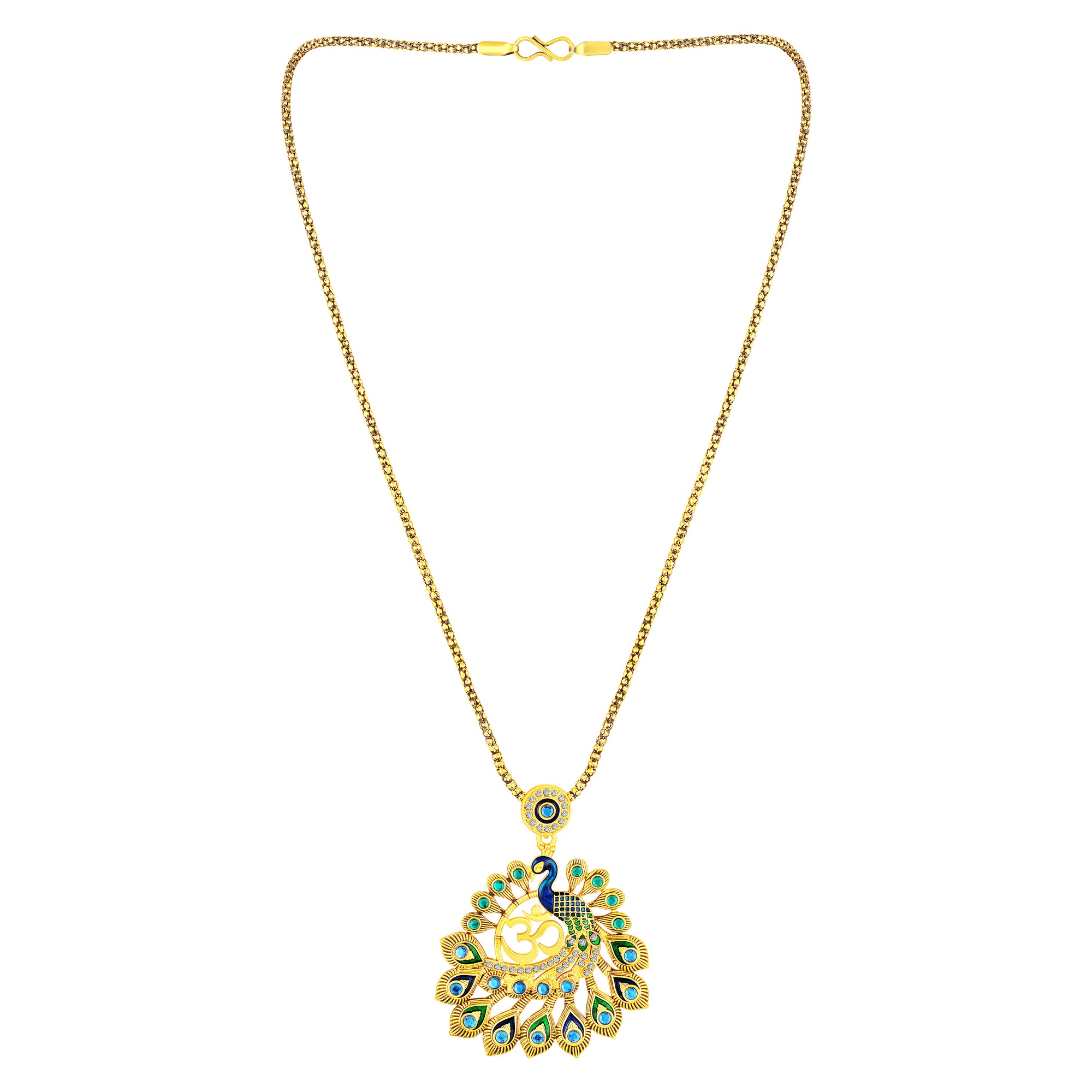 Peacock-Shaped Traditional Om Pendant Necklace Set