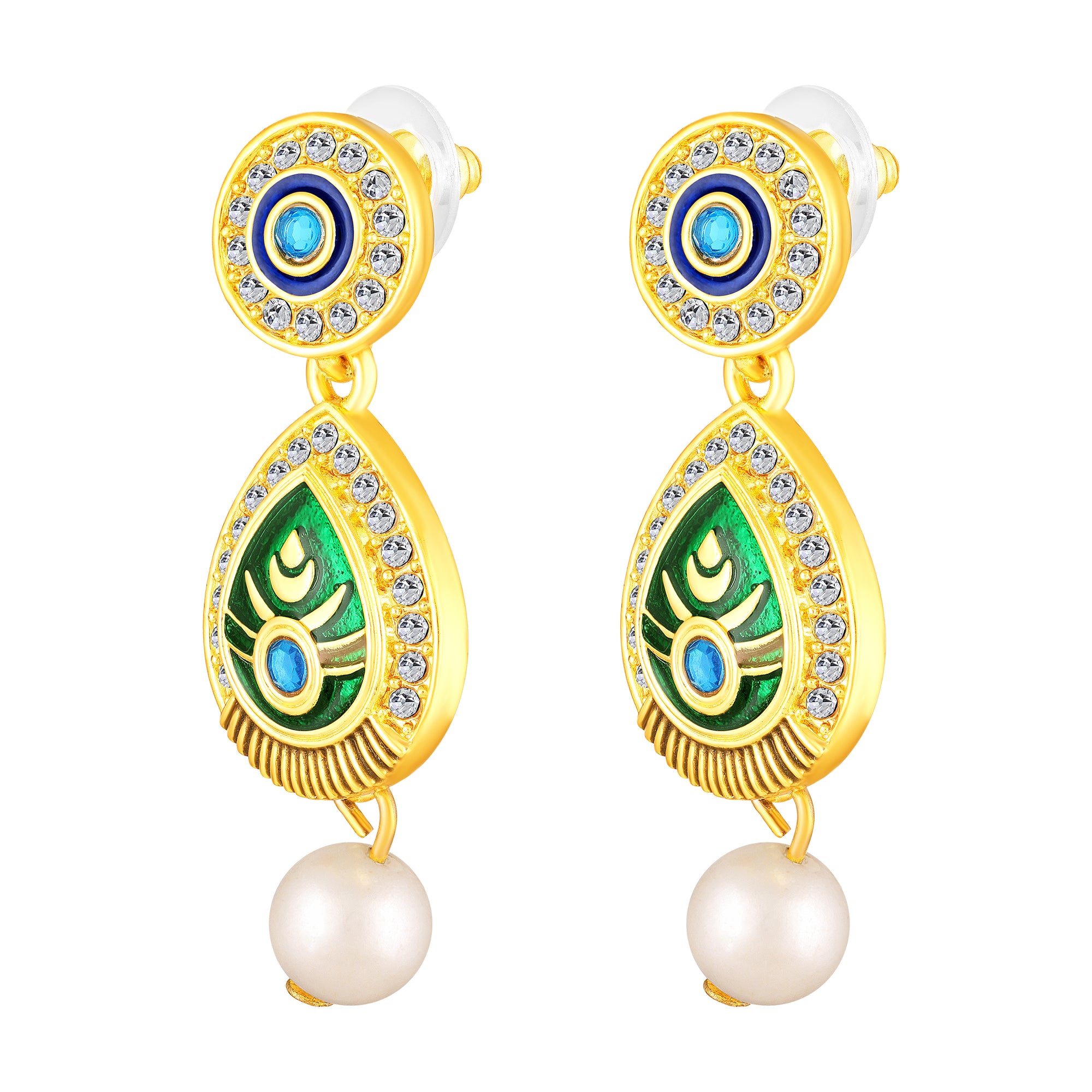Peacock-Shaped Traditional Om Pendant Necklace Set