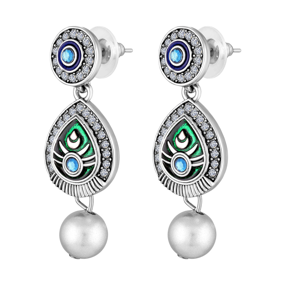 Peacock-Themed & Om Oxidised Silver Artificial Pearl Necklace Set