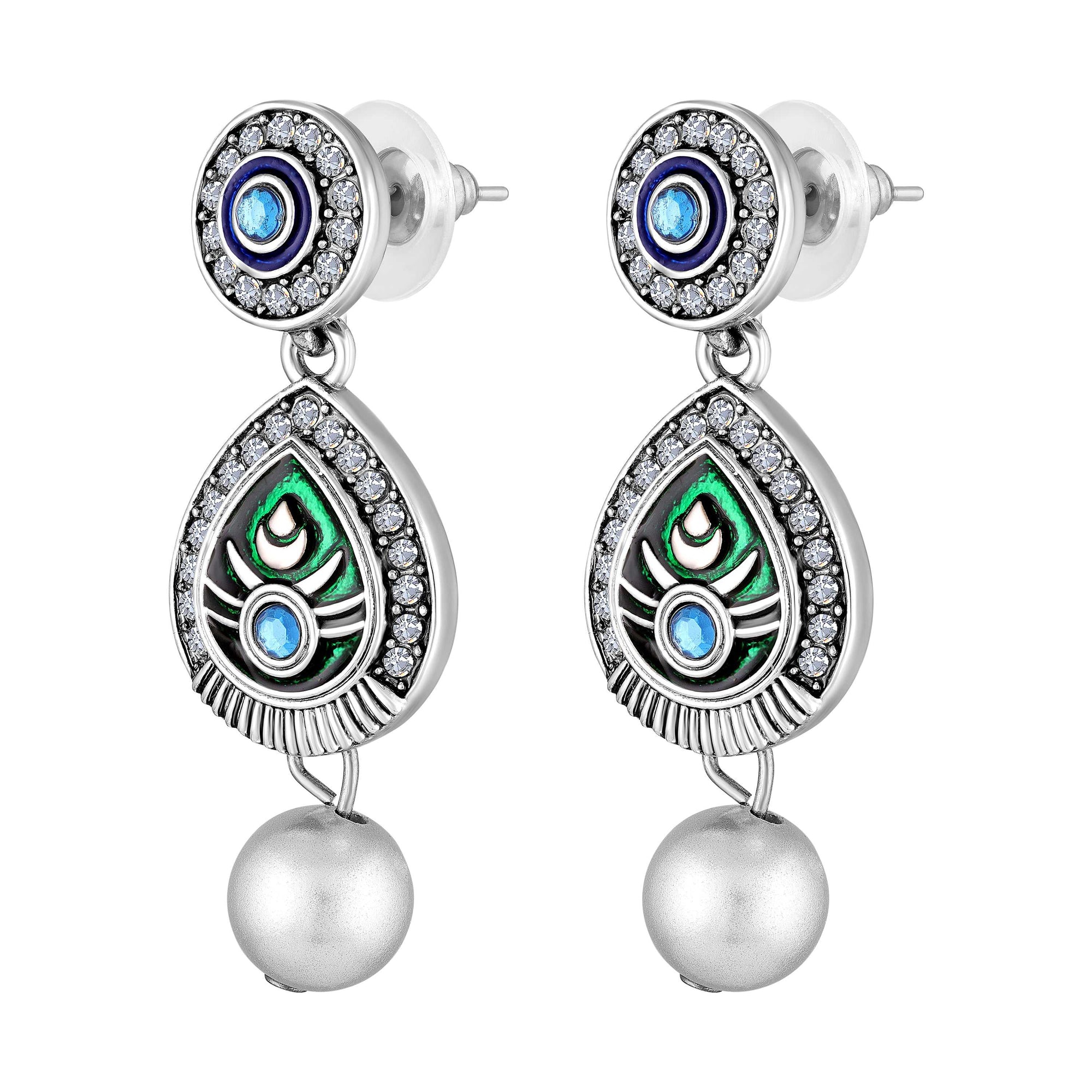 Peacock-Themed & Om Oxidised Silver Artificial Pearl Necklace Set