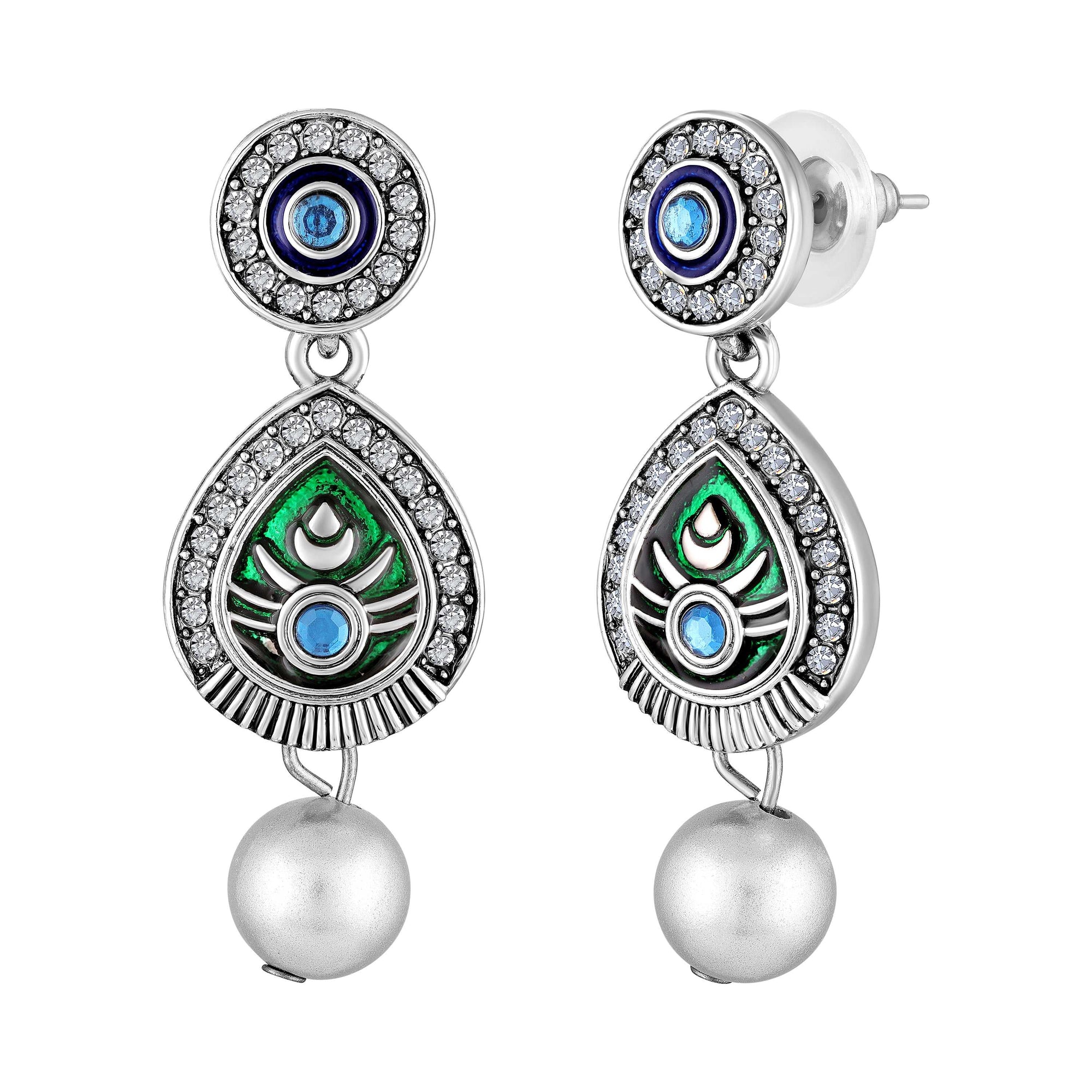Peacock-Themed & Om Oxidised Silver Artificial Pearl Necklace Set