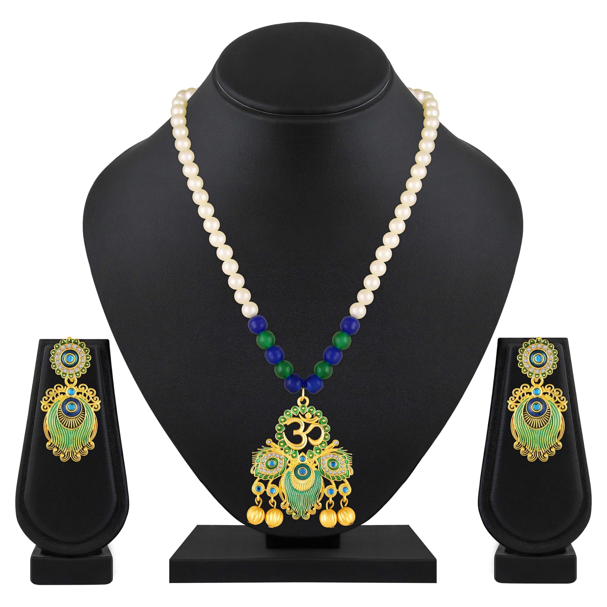 Peacock-Themed & Om Artificial Pearl Necklace Set