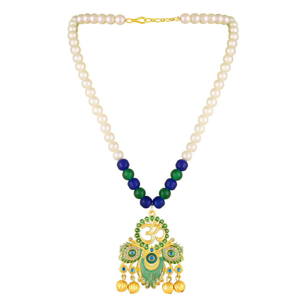 Peacock-Themed & Om Artificial Pearl Necklace Set