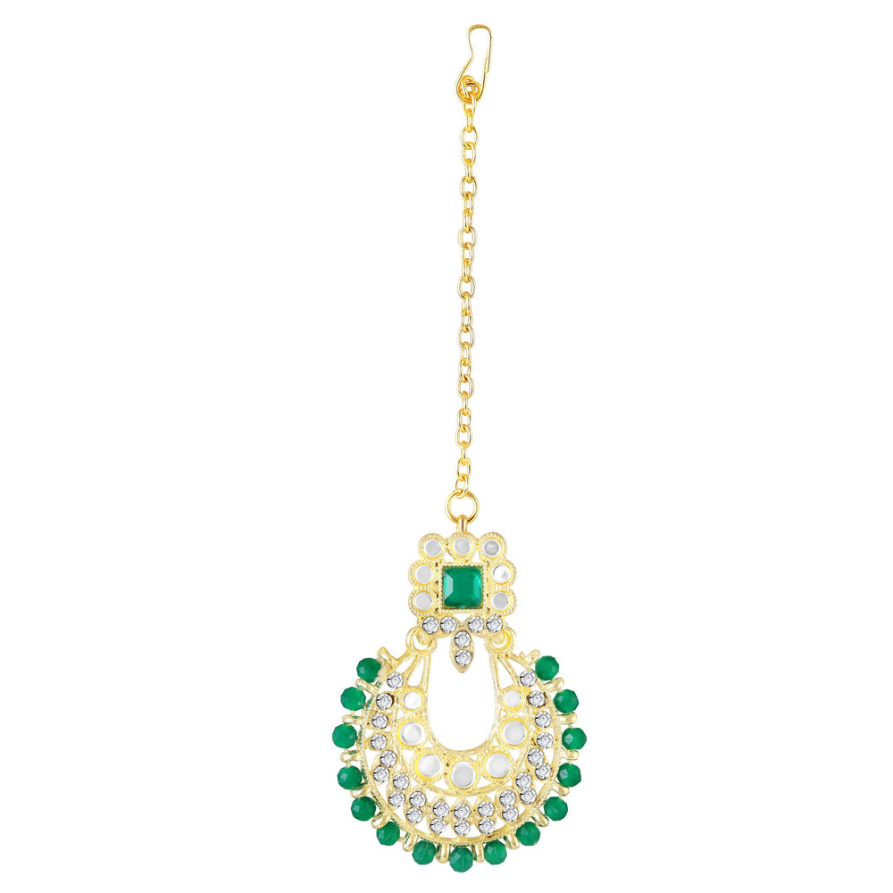 Wedding & Festive Wear Green Kundan Choker Jewellery Set with Earrings & Maang Tikka
