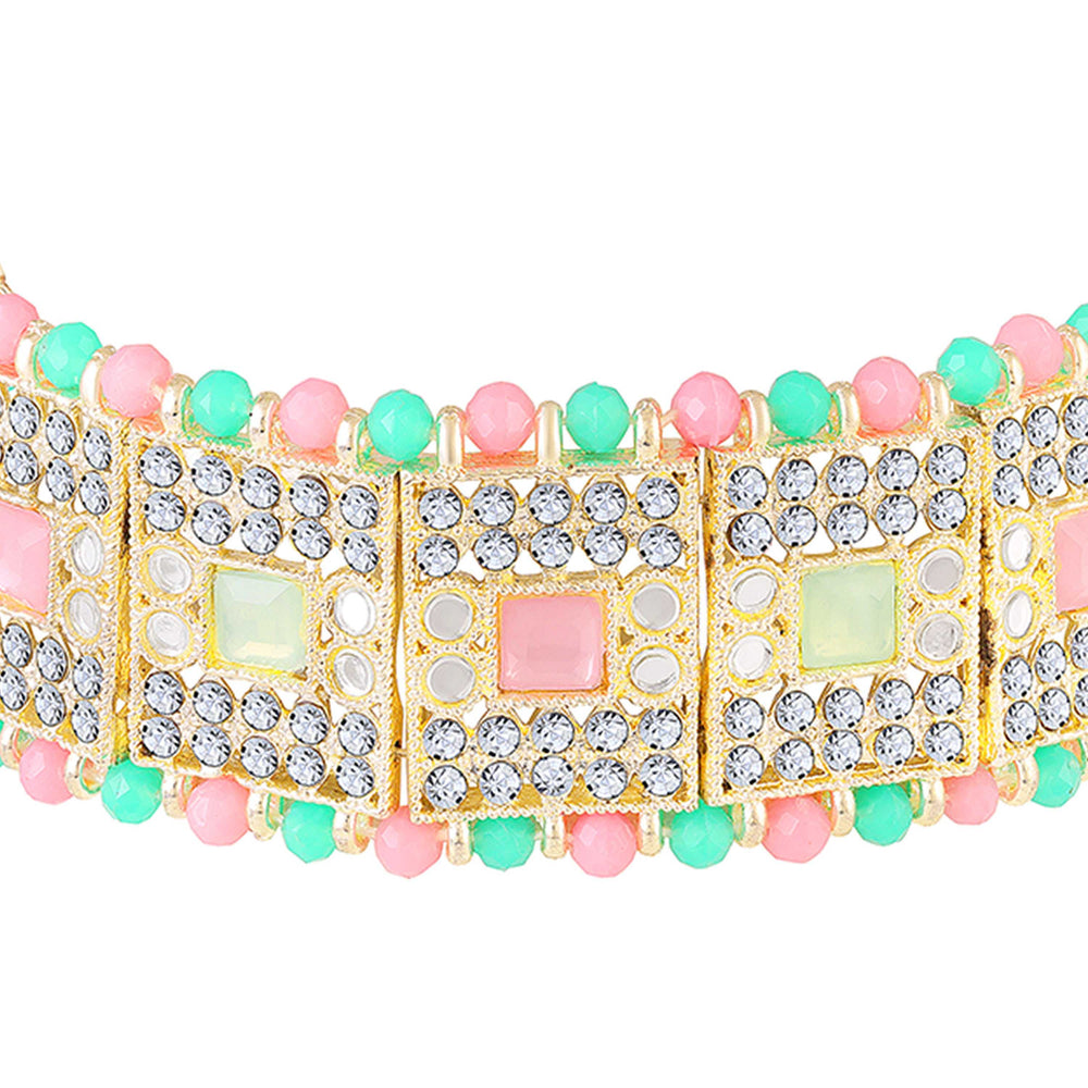 Wedding & Festive Wear Multicolor Kundan Choker Jewellery Set with Earrings & Maang Tikka