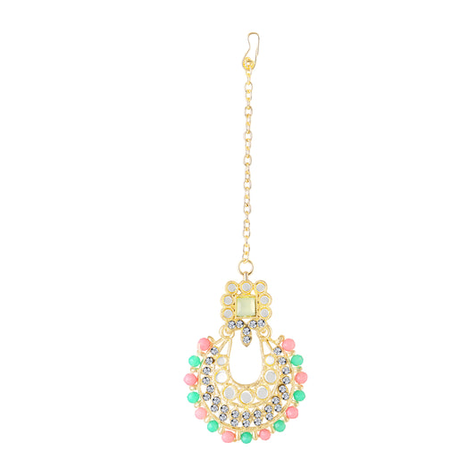 Wedding & Festive Wear Multicolor Kundan Choker Jewellery Set with Earrings & Maang Tikka