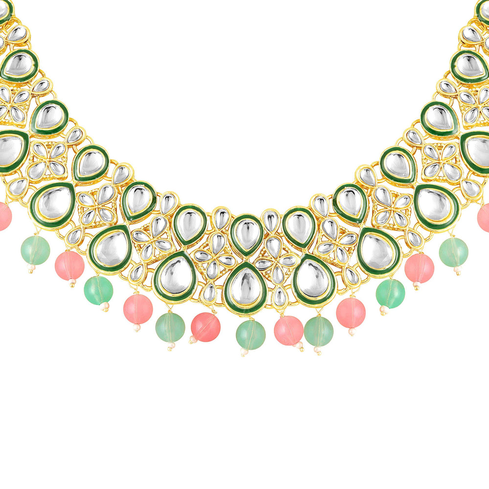 Wedding & Festive Wear Multicolor Kundan Choker Jewellery Set with Earrings & Maang Tikka