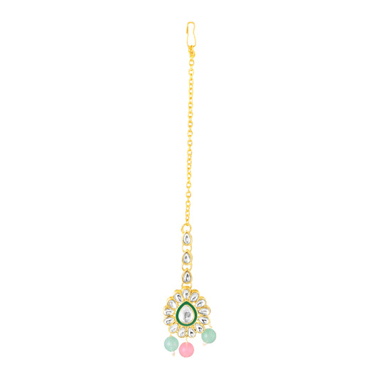 Wedding & Festive Wear Multicolor Kundan Choker Jewellery Set with Earrings & Maang Tikka