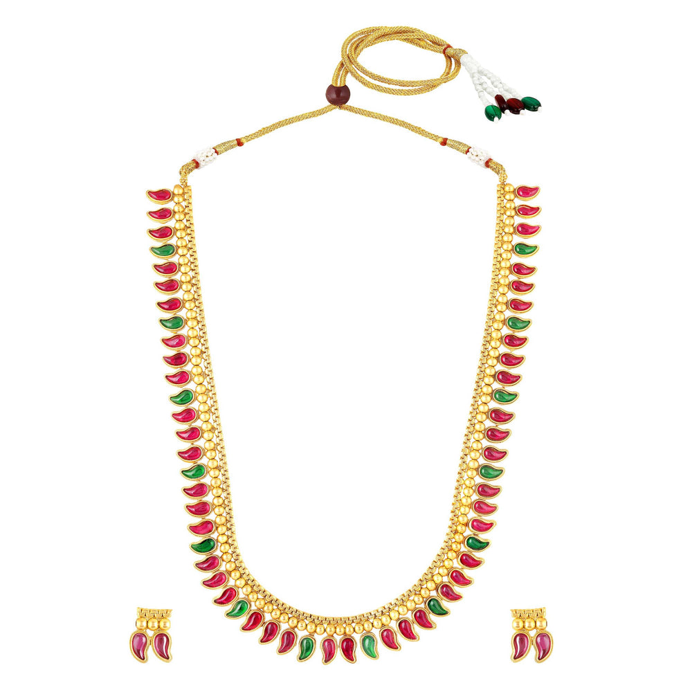 Traditional South Indian Mango Mala Necklace Set with matching earrings