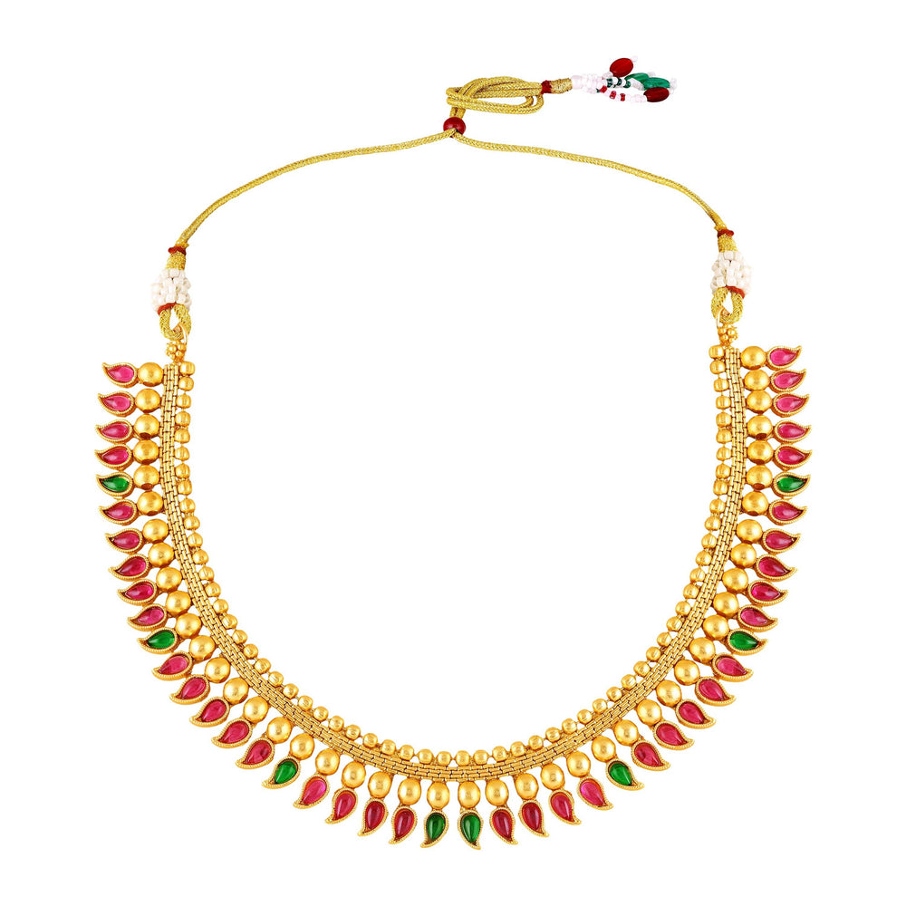 Traditional gold-plated kundan necklace set with earrings