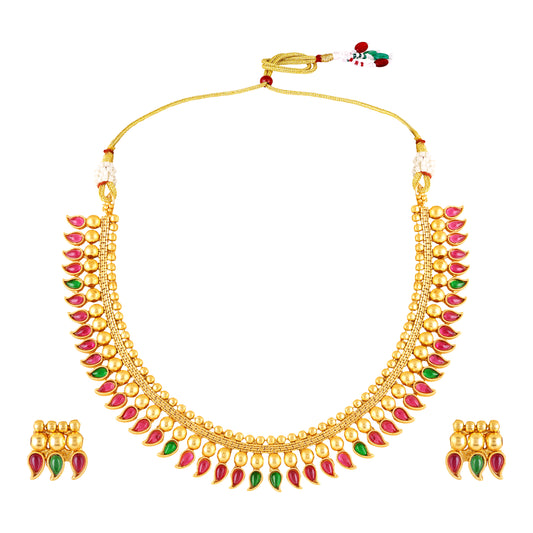 Traditional gold-plated kundan necklace set with earrings