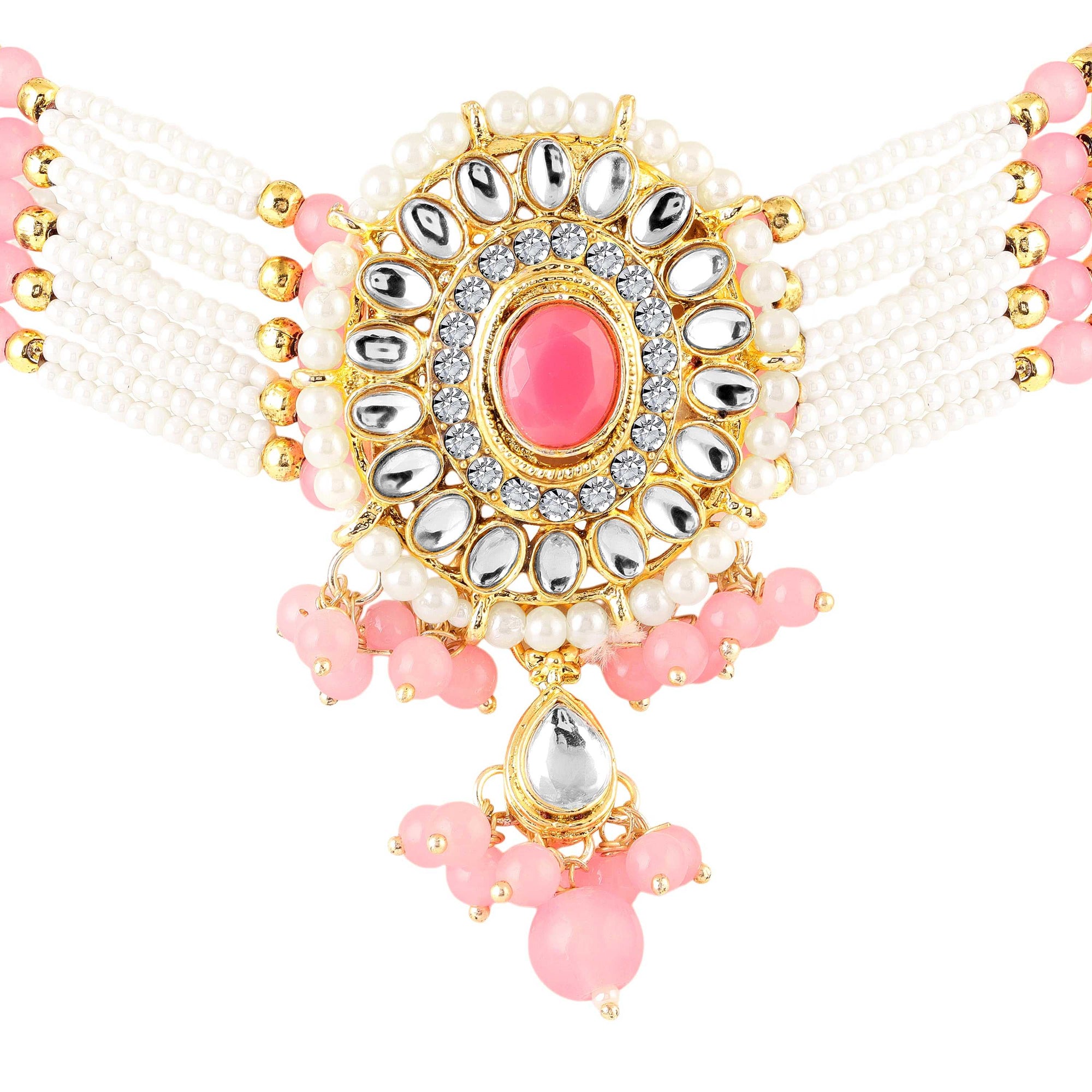 Traditional Choker Necklace Jewellery Set with Kundan and Glass Beads