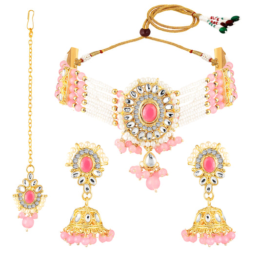 Traditional Choker Necklace Jewellery Set with Kundan and Glass Beads