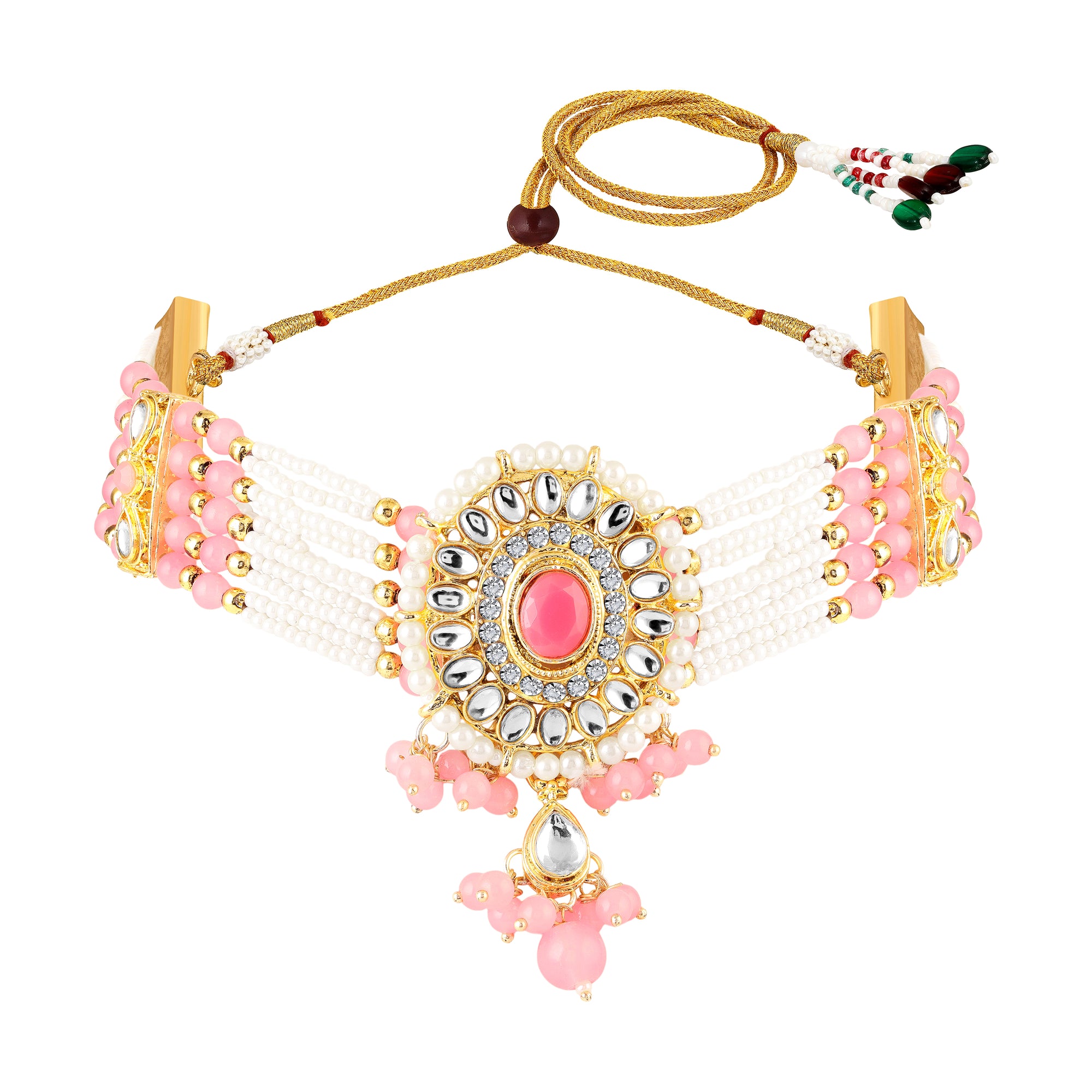 Traditional Choker Necklace Jewellery Set with Kundan and Glass Beads