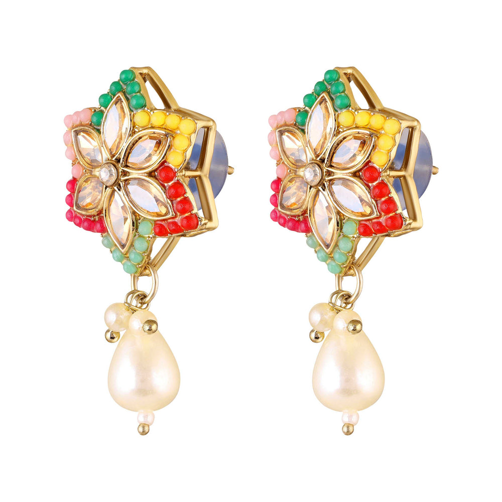 Traditional Multicolor Kundan & Artificial Pearl Beaded Floral Necklace Set
