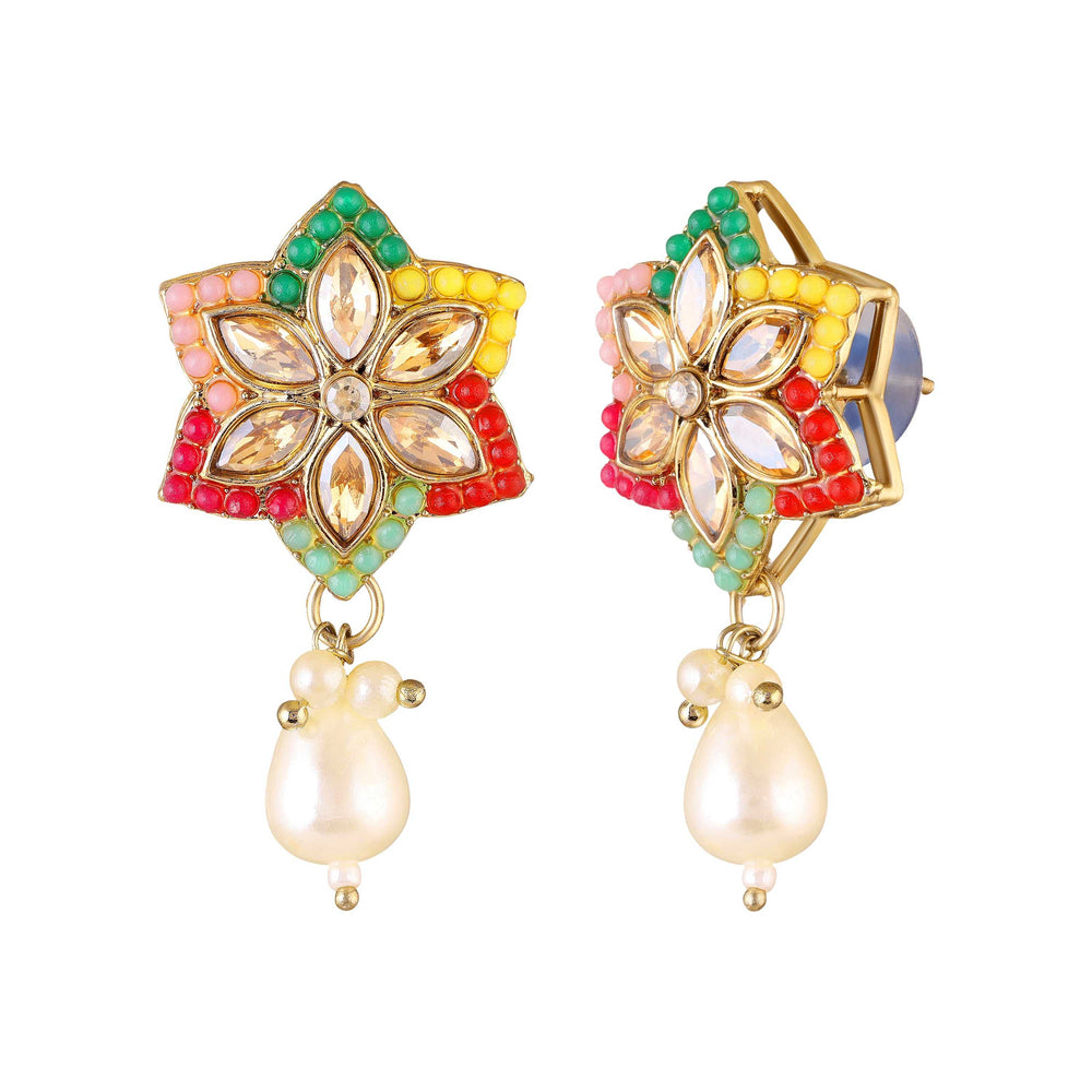 Traditional Multicolor Kundan & Artificial Pearl Beaded Floral Necklace Set