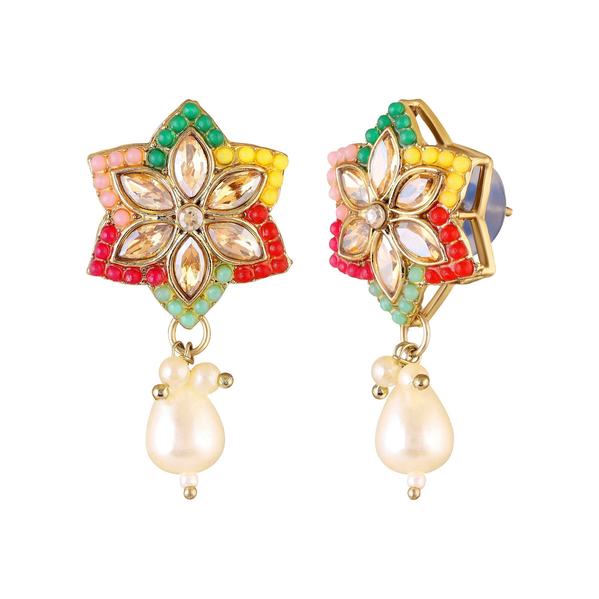 Traditional Multicolor Kundan & Artificial Pearl Beaded Floral Necklace Set