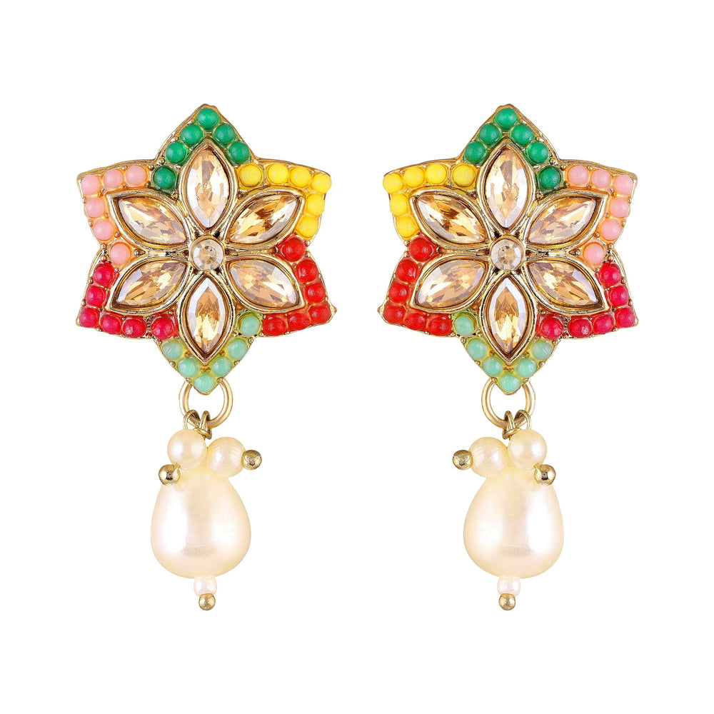 Traditional Multicolor Kundan & Artificial Pearl Beaded Floral Necklace Set