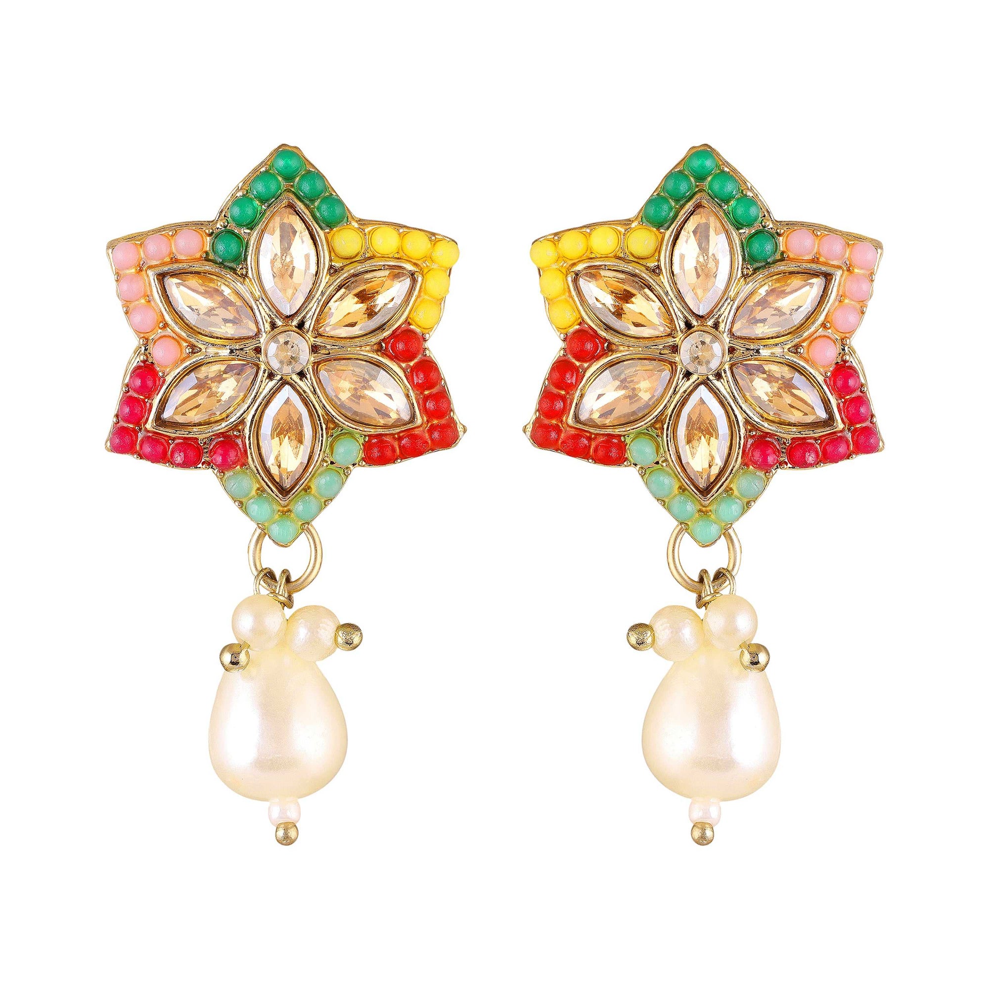 Traditional Multicolor Kundan & Artificial Pearl Beaded Floral Necklace Set