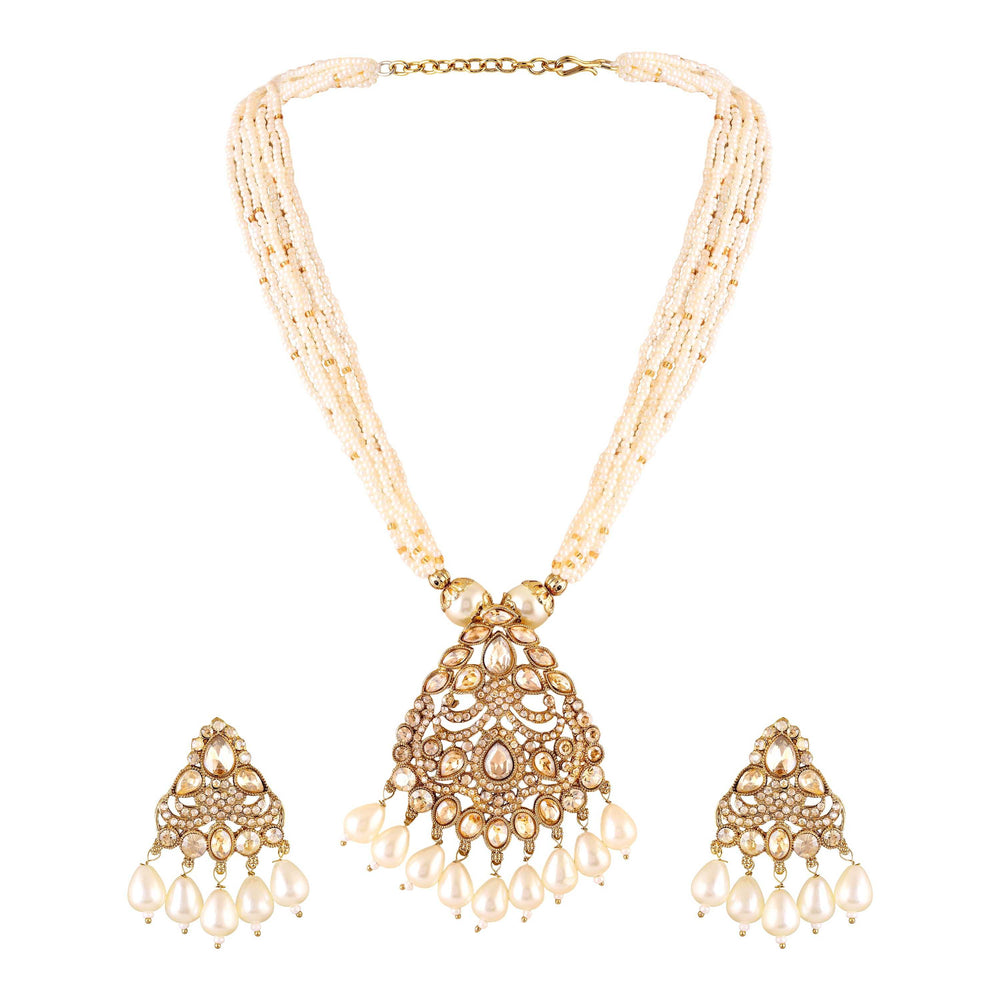 Traditional Kundan Layered Necklace with Matching Earrings