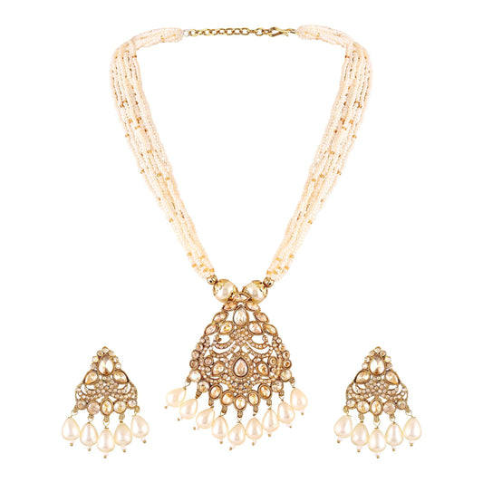 Traditional Kundan Layered Necklace with Matching Earrings