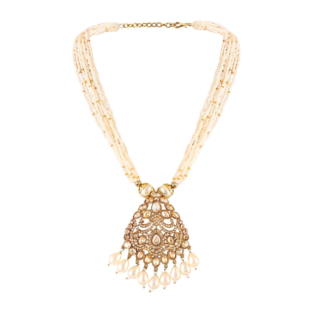 Traditional Kundan Layered Necklace with Matching Earrings